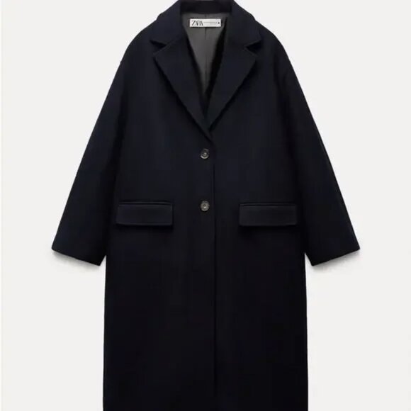 New Zara ZW Collection Oversized Wool Blend Navy Coat XS-S NWT - Picture 7 of 9